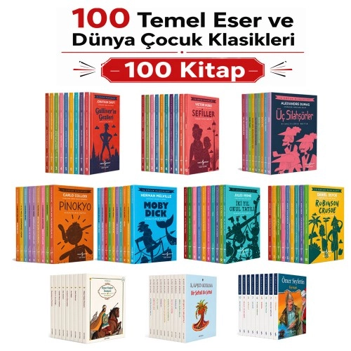 Dünya Çocuk Klasikleri ve 100 Temel Eser Seti (100 Kitap)