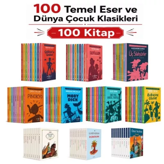 Dünya Çocuk Klasikleri ve 100 Temel Eser Seti (100 Kitap)